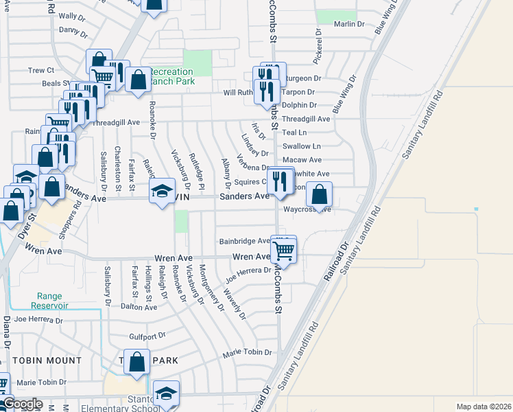 map of restaurants, bars, coffee shops, grocery stores, and more near 5731 Middlesboro Avenue in El Paso