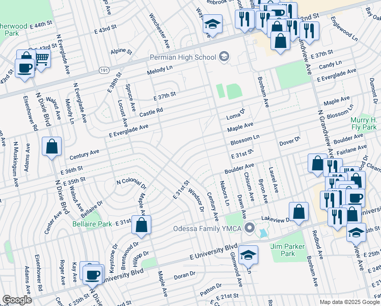 map of restaurants, bars, coffee shops, grocery stores, and more near 3109 East 31st Street in Odessa