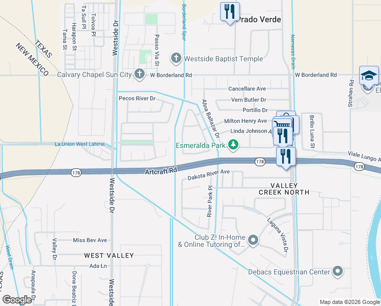 map of restaurants, bars, coffee shops, grocery stores, and more near 6275 Rudy Vidovic Street in El Paso