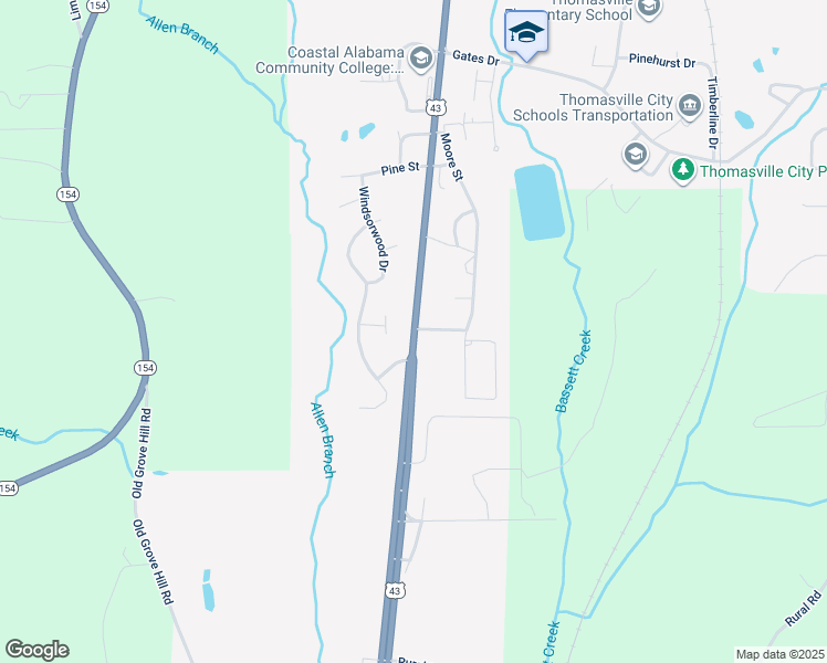 map of restaurants, bars, coffee shops, grocery stores, and more near 33882 U.S. 43 in Thomasville