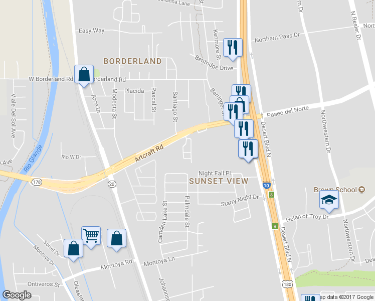 map of restaurants, bars, coffee shops, grocery stores, and more near Unnamed Road in El Paso