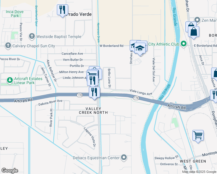 map of restaurants, bars, coffee shops, grocery stores, and more near 6292 Cosecha Luna Circle in El Paso