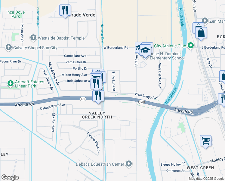 map of restaurants, bars, coffee shops, grocery stores, and more near 6292 Cosecha Luna Circle in El Paso