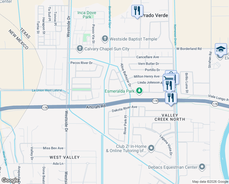 map of restaurants, bars, coffee shops, grocery stores, and more near 680 Alice Walter Court in El Paso