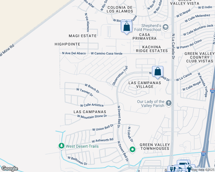 map of restaurants, bars, coffee shops, grocery stores, and more near 699 Observation Trail in Green Valley