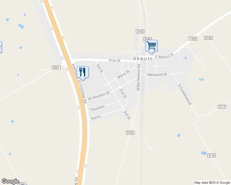 map of restaurants, bars, coffee shops, grocery stores, and more near 511 West Houston Street in Abbott