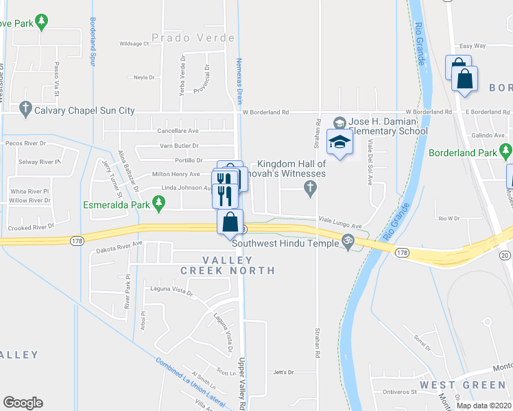 map of restaurants, bars, coffee shops, grocery stores, and more near 6292 Cosecha Luna Circle in El Paso