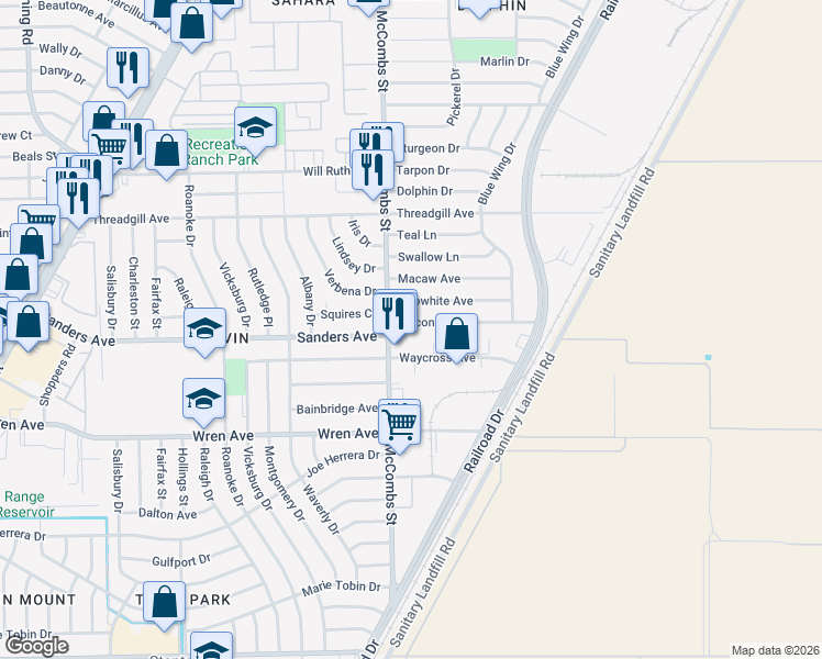 map of restaurants, bars, coffee shops, grocery stores, and more near 5812 Falcon Avenue in El Paso