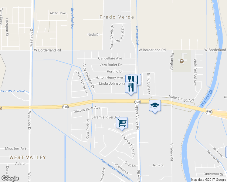 map of restaurants, bars, coffee shops, grocery stores, and more near 6204 Rose Colleng Pl in El Paso