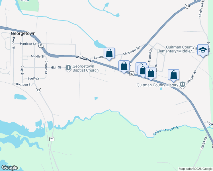 map of restaurants, bars, coffee shops, grocery stores, and more near 94 Ridgeview Street in Georgetown
