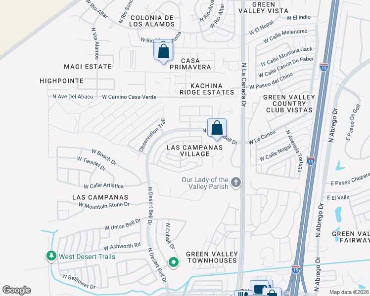 map of restaurants, bars, coffee shops, grocery stores, and more near 543 West Knotwood Street in Green Valley