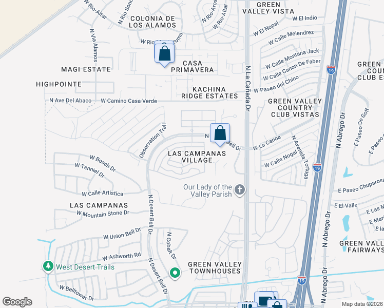 map of restaurants, bars, coffee shops, grocery stores, and more near 543 West Knotwood Street in Green Valley