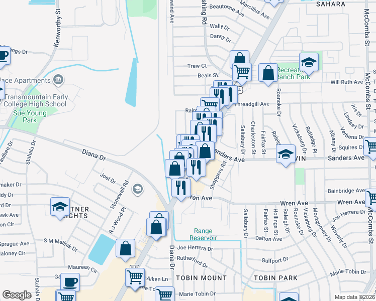 map of restaurants, bars, coffee shops, grocery stores, and more near 9487 U.S. 54 Business in El Paso