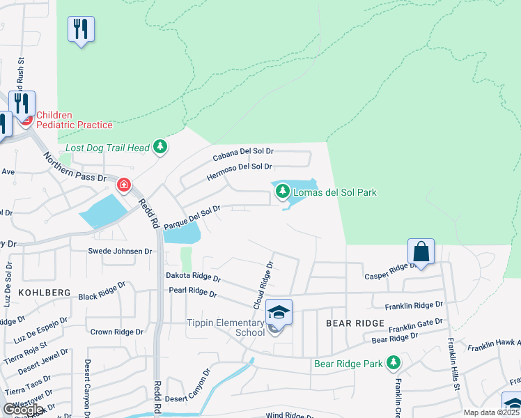map of restaurants, bars, coffee shops, grocery stores, and more near 6620 Parque Del Sol Drive in El Paso