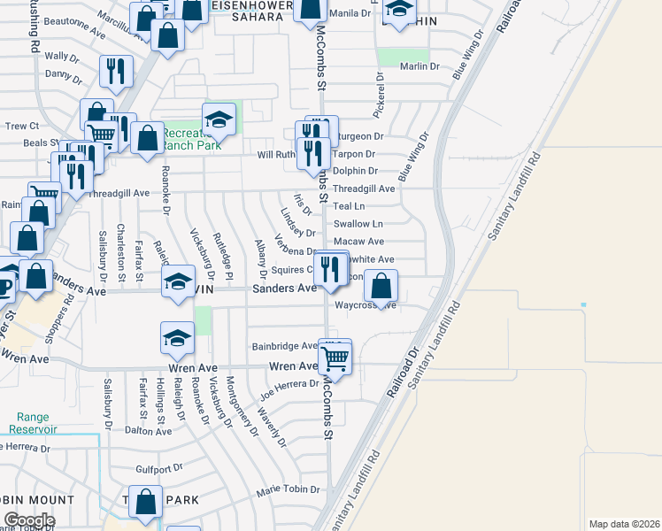 map of restaurants, bars, coffee shops, grocery stores, and more near 5812 Falcon Avenue in El Paso