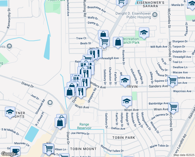 map of restaurants, bars, coffee shops, grocery stores, and more near 9550 Dyer Street in El Paso