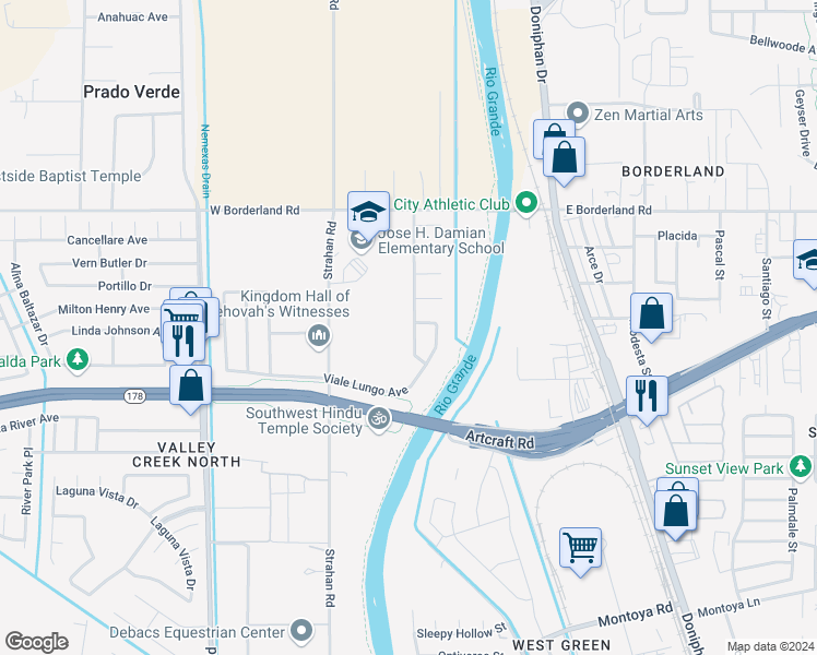 map of restaurants, bars, coffee shops, grocery stores, and more near 6251 Viale Del Sol Avenue in El Paso