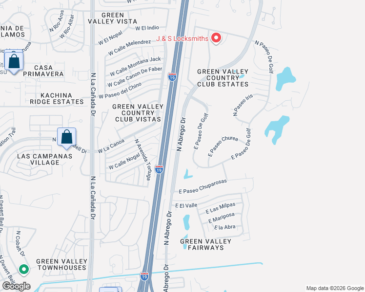 map of restaurants, bars, coffee shops, grocery stores, and more near 742 North Abrego Drive in Green Valley