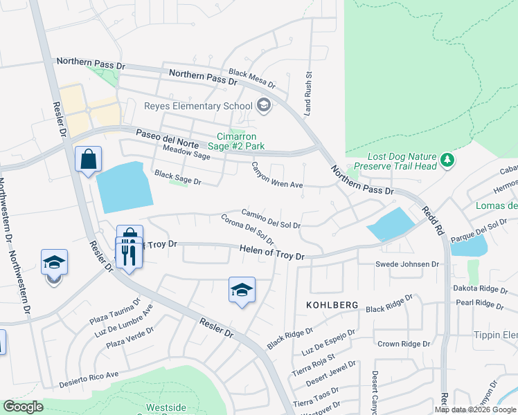 map of restaurants, bars, coffee shops, grocery stores, and more near 1631 Quinta Del Sol Court in El Paso