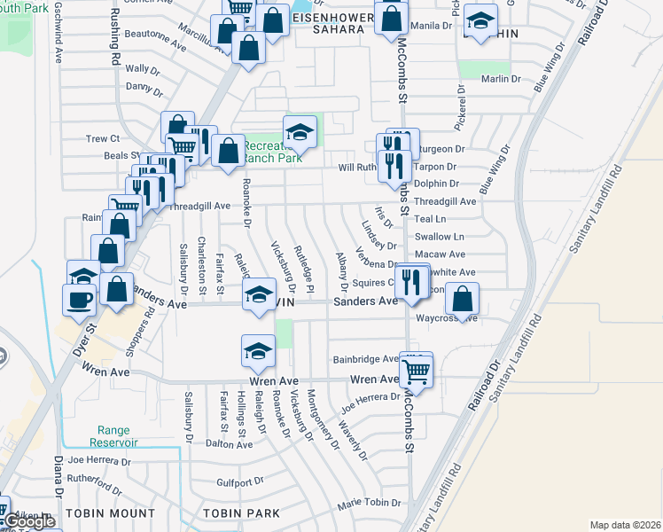 map of restaurants, bars, coffee shops, grocery stores, and more near 9532 Waverly Drive in El Paso