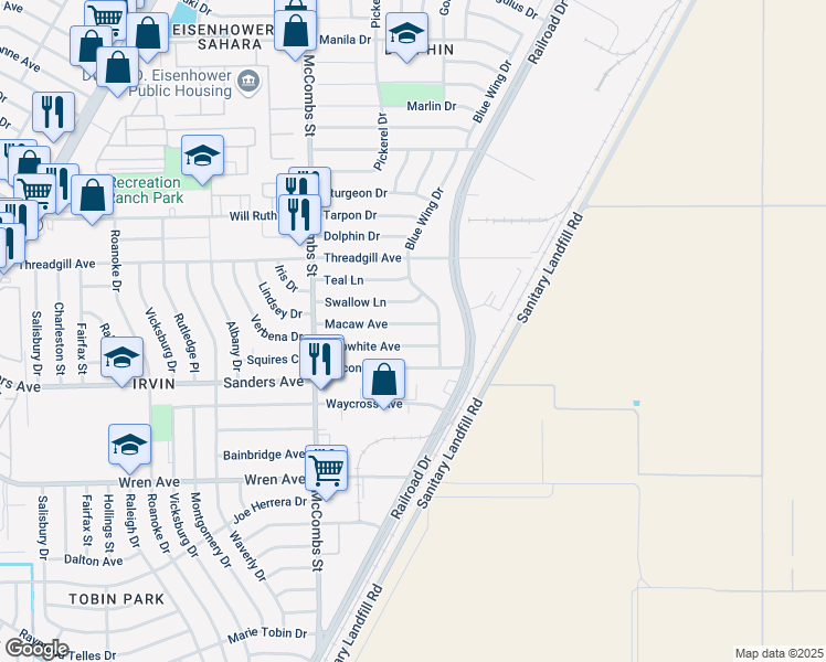 map of restaurants, bars, coffee shops, grocery stores, and more near 5908 Macaw Avenue in El Paso
