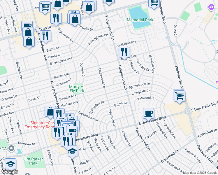 map of restaurants, bars, coffee shops, grocery stores, and more near 3759 Boulder Avenue in Odessa