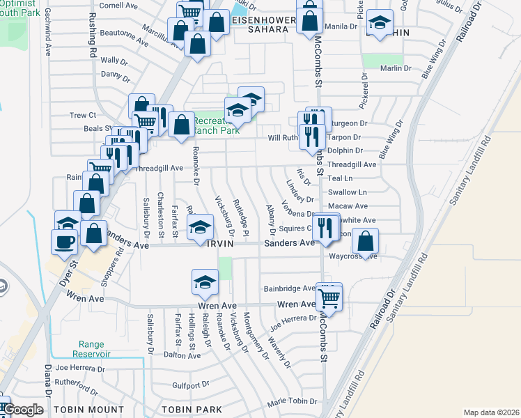 map of restaurants, bars, coffee shops, grocery stores, and more near 9532 Waverly Drive in El Paso