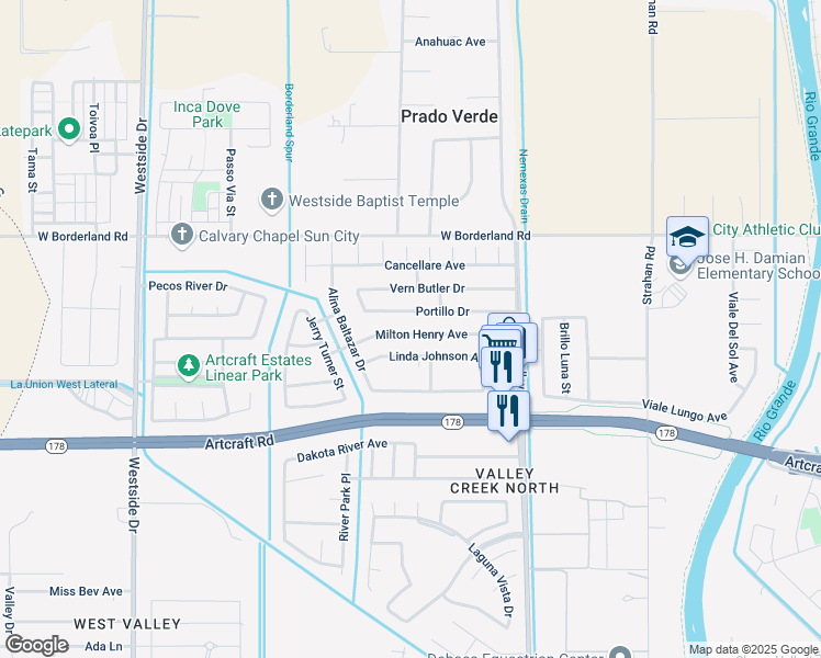 map of restaurants, bars, coffee shops, grocery stores, and more near 700 Milton Henry Avenue in El Paso