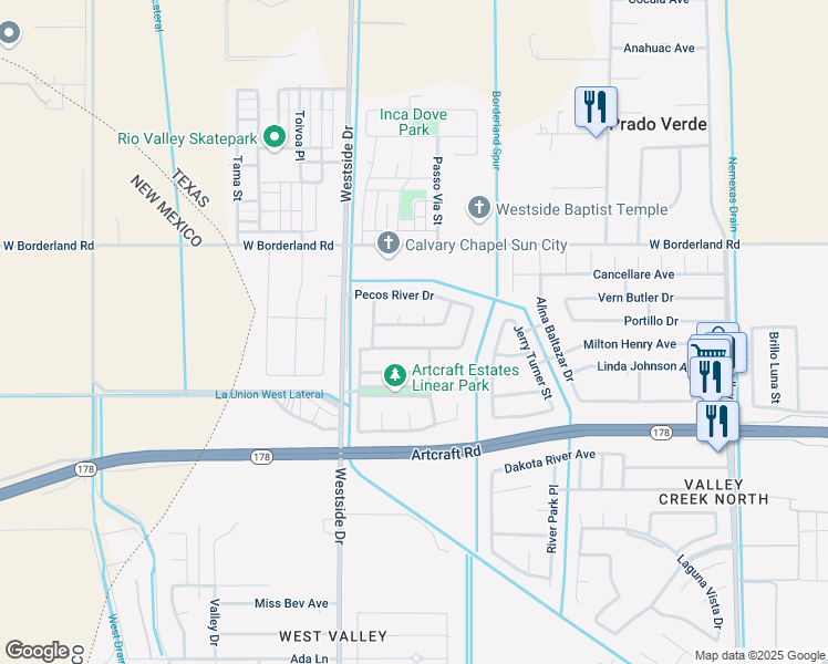 map of restaurants, bars, coffee shops, grocery stores, and more near 965 Abe Goldberg Drive in El Paso