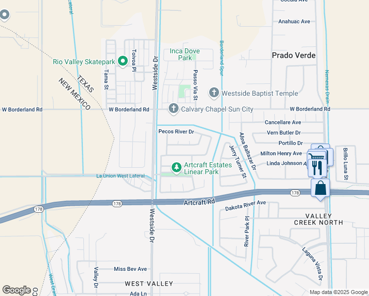 map of restaurants, bars, coffee shops, grocery stores, and more near 965 Abe Goldberg Drive in El Paso