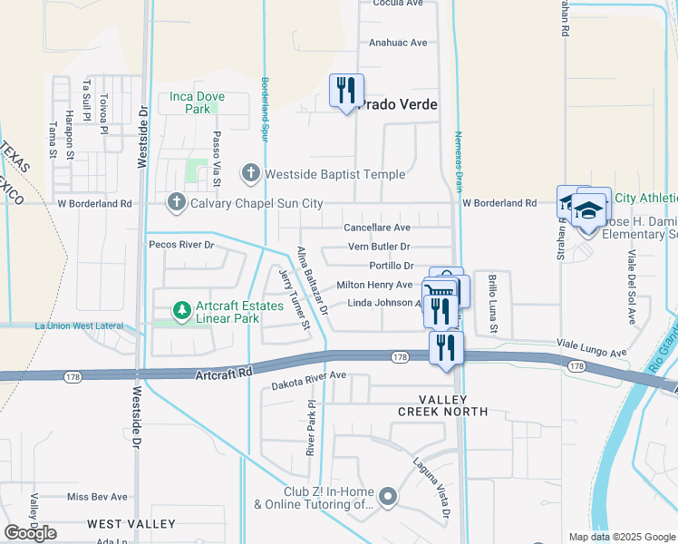 map of restaurants, bars, coffee shops, grocery stores, and more near 724 Portillo Drive in El Paso