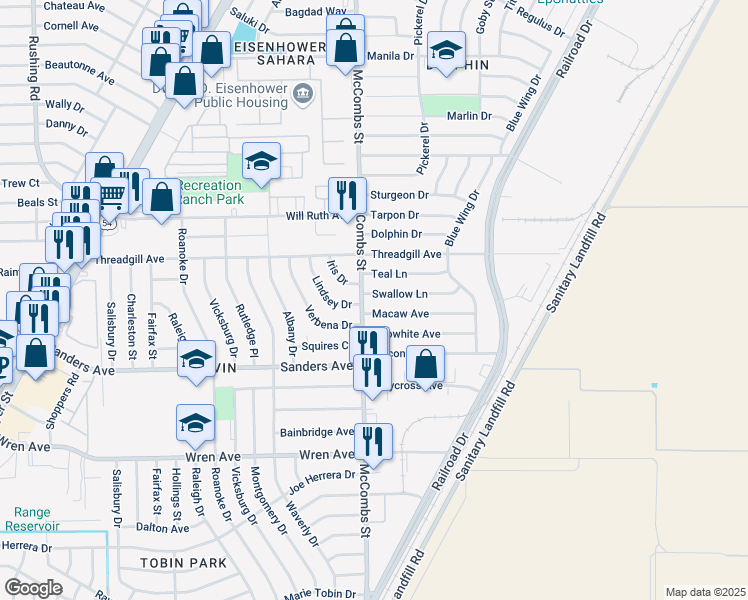 map of restaurants, bars, coffee shops, grocery stores, and more near 5812 Macaw Avenue in El Paso