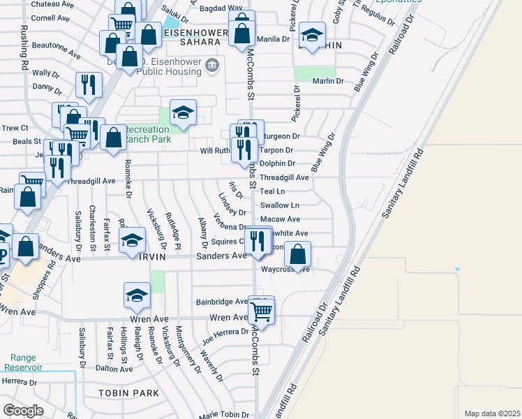map of restaurants, bars, coffee shops, grocery stores, and more near 5812 Macaw Avenue in El Paso