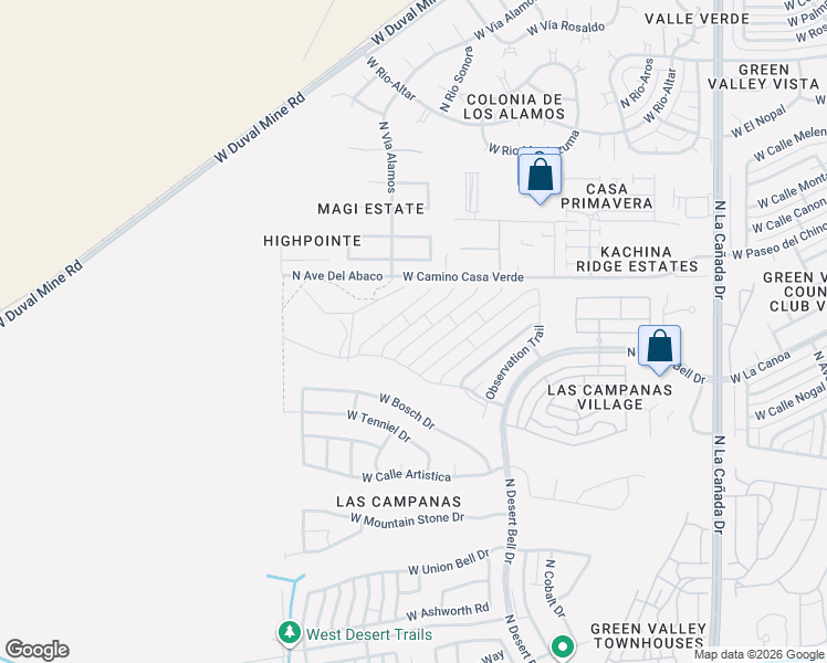 map of restaurants, bars, coffee shops, grocery stores, and more near 862 North Astronomer Lane in Green Valley
