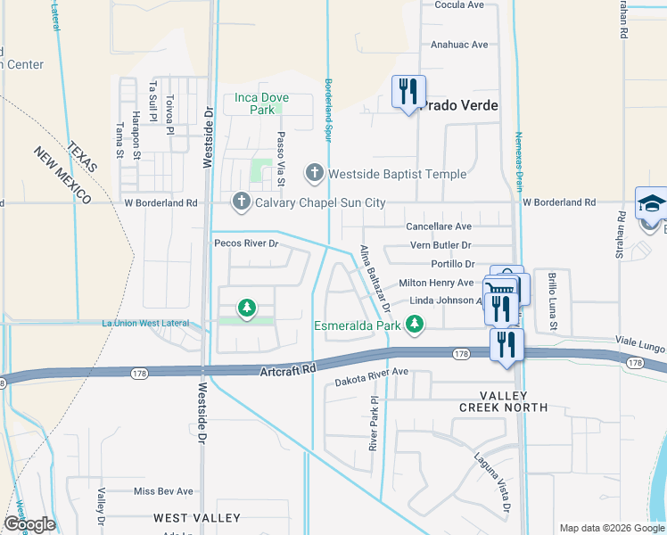 map of restaurants, bars, coffee shops, grocery stores, and more near 6305 Rudy Vidovic Street in El Paso