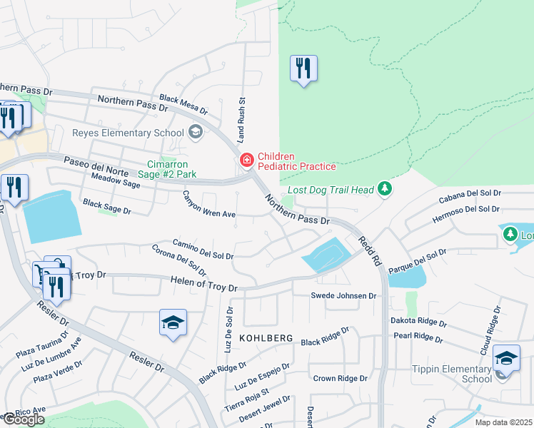 map of restaurants, bars, coffee shops, grocery stores, and more near 6201 Northern Pass Drive in El Paso