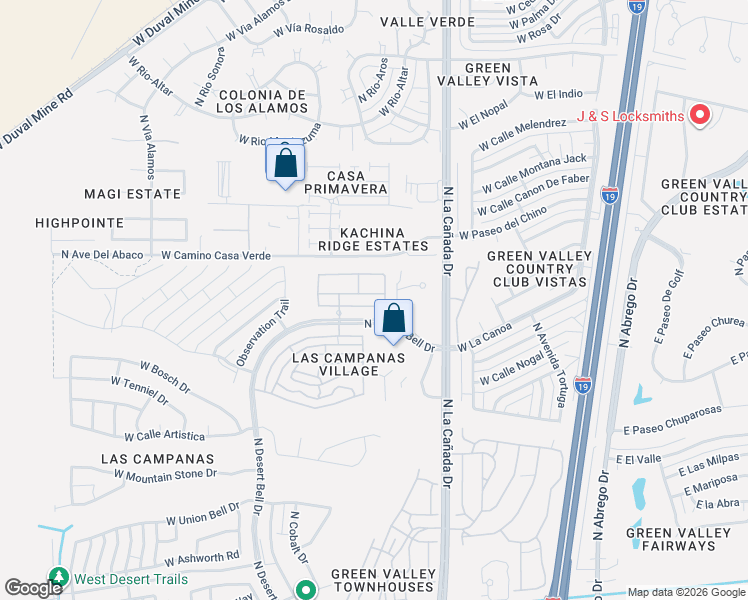 map of restaurants, bars, coffee shops, grocery stores, and more near 433 West Bazille Way in Green Valley
