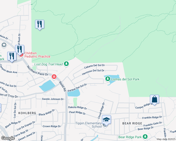 map of restaurants, bars, coffee shops, grocery stores, and more near 6689 Cabana Del Sol Drive in El Paso