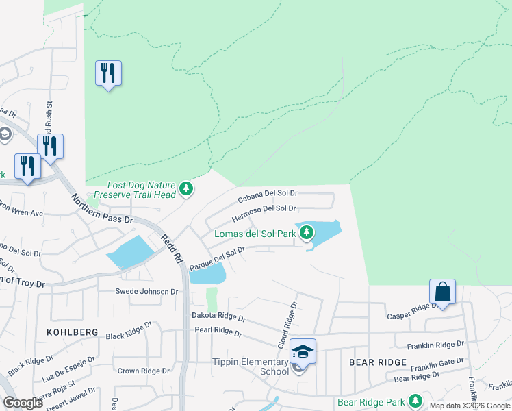 map of restaurants, bars, coffee shops, grocery stores, and more near 6673 Hermoso Del Sol Drive in El Paso