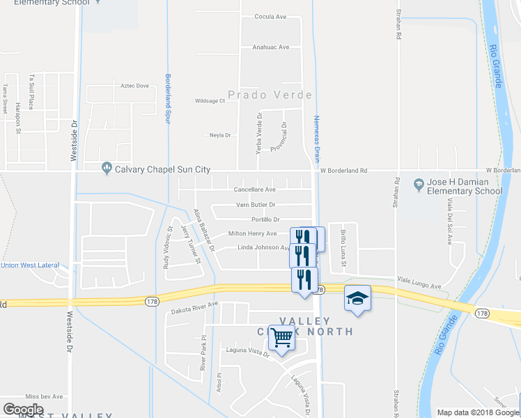 map of restaurants, bars, coffee shops, grocery stores, and more near 652 Vern Butler Drive in El Paso