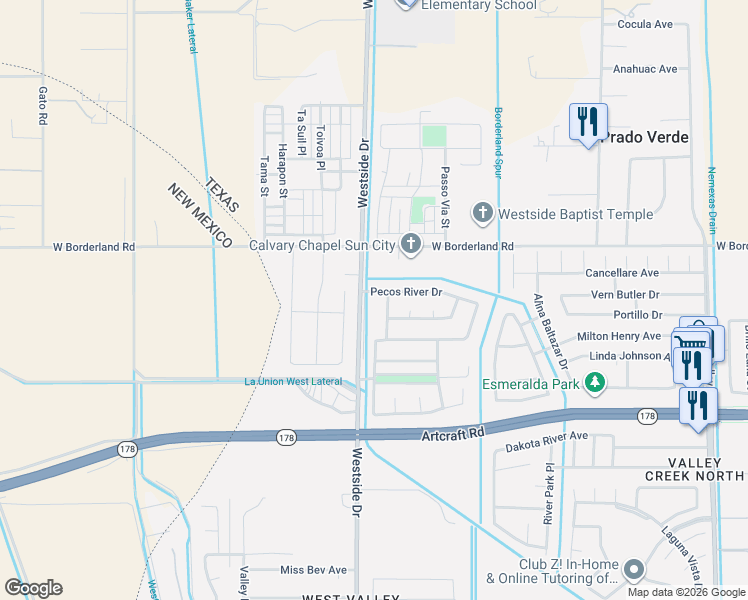 map of restaurants, bars, coffee shops, grocery stores, and more near 6292 Tampa River Place in El Paso