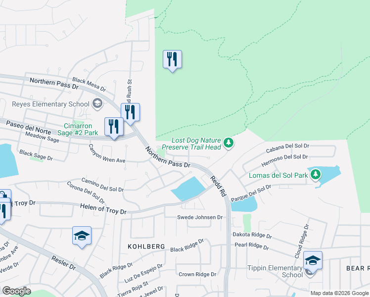 map of restaurants, bars, coffee shops, grocery stores, and more near 6912 Inca Dove Drive in El Paso