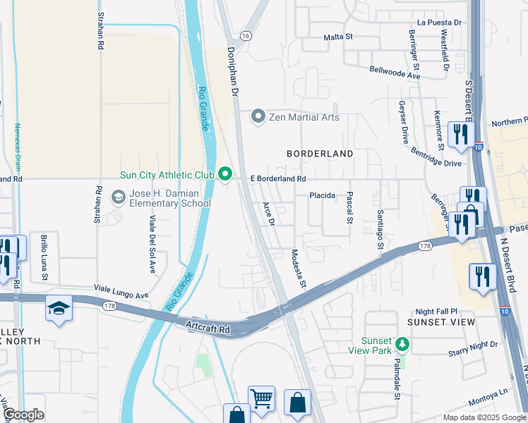 map of restaurants, bars, coffee shops, grocery stores, and more near 6348 Doniphan Drive in El Paso