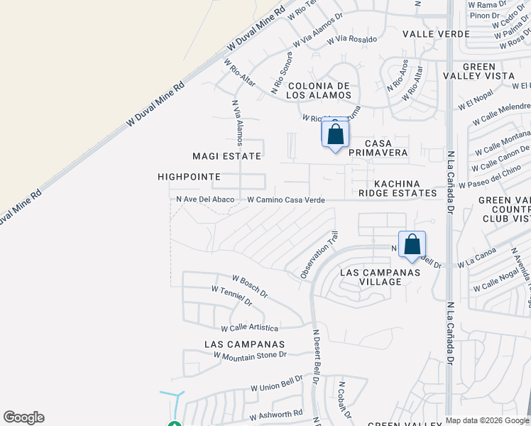 map of restaurants, bars, coffee shops, grocery stores, and more near 952 North Tombaugh Lane in Green Valley