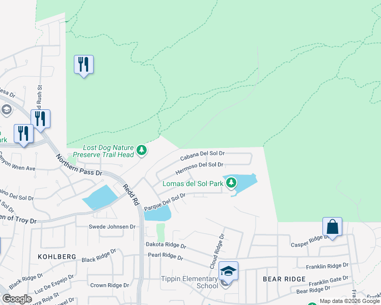 map of restaurants, bars, coffee shops, grocery stores, and more near 6669 Cabana Del Sol Drive in El Paso