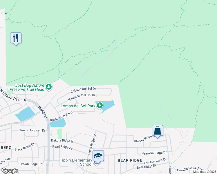 map of restaurants, bars, coffee shops, grocery stores, and more near 6552 Cabana Del Sol in El Paso