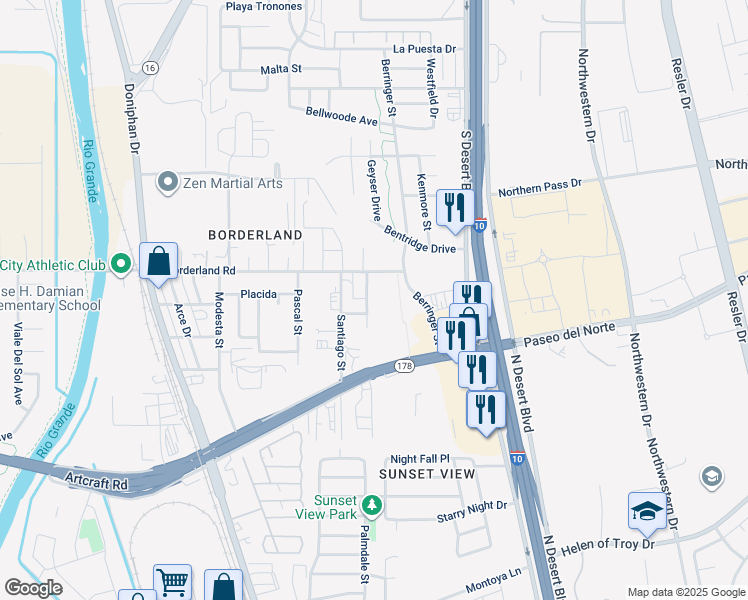 map of restaurants, bars, coffee shops, grocery stores, and more near 326 East Borderland Road in El Paso