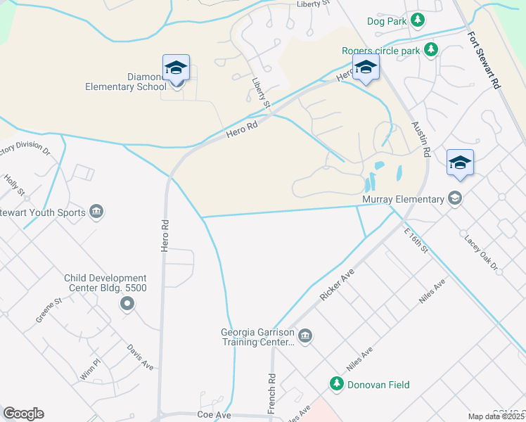 map of restaurants, bars, coffee shops, grocery stores, and more near 4919-4943 Coe Avenue in Ft Stewart