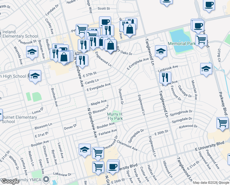 map of restaurants, bars, coffee shops, grocery stores, and more near 3901-3975 Kenwood Drive in Odessa