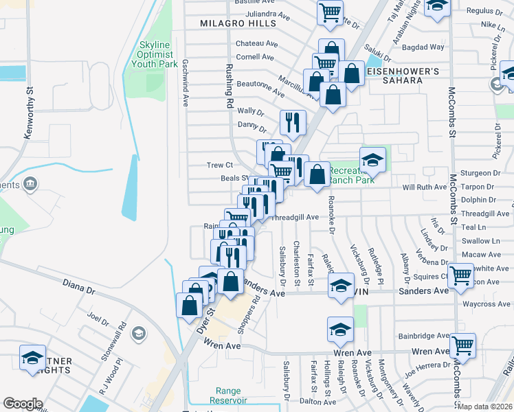 map of restaurants, bars, coffee shops, grocery stores, and more near 5214 Antonio Avenue in El Paso